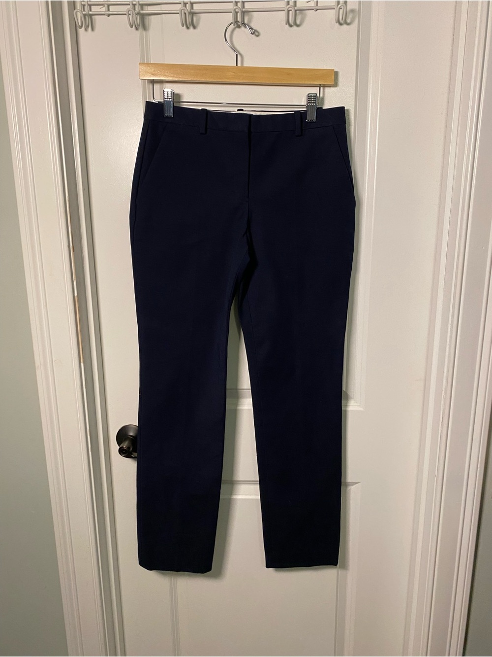Theory Navy Straight-Leg Dress Cotton Trousers